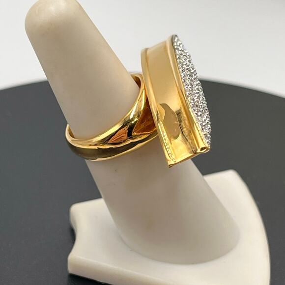 C C SKYE Pave Sparkling Bling Spear Wide Gold Plated Ring size 6.25 - Picture 3 of 7